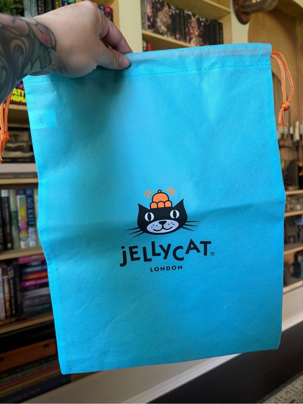 New Jellycat London Blue Drawstring Cat Bag